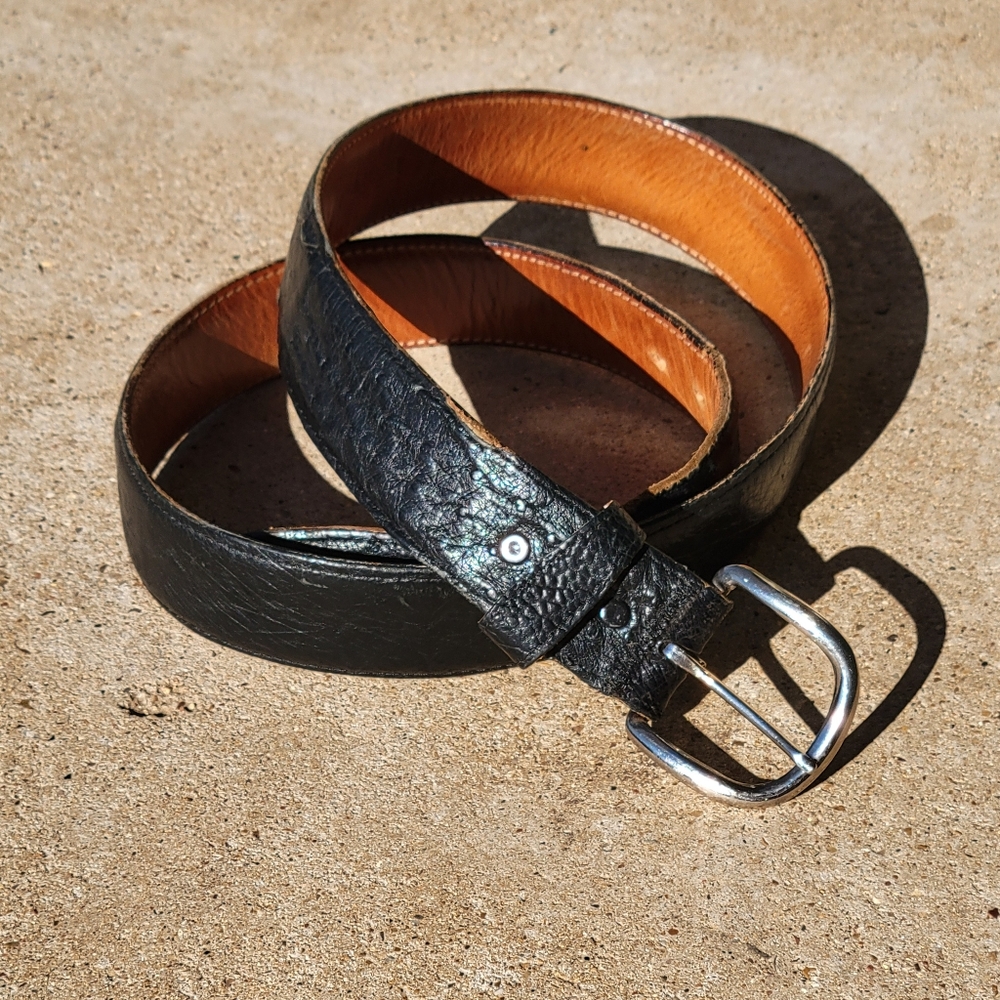 Men's Black Genuine Ostrich Double S Belt Collection Western Belt Mens Size 42‎